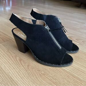 LFL Black Suede Zen Open Zip Accent Booties Women’s 7